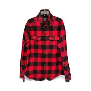 George Men's Red and Black Flannel Buffalo Plaid Shirt